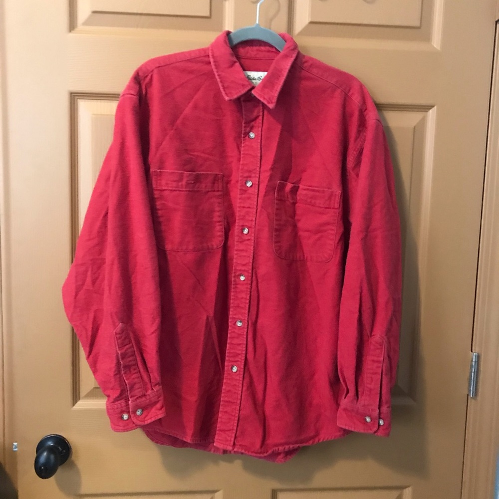 Eddie Bauer Men Red Button Up Long Sleeve Shirt M
